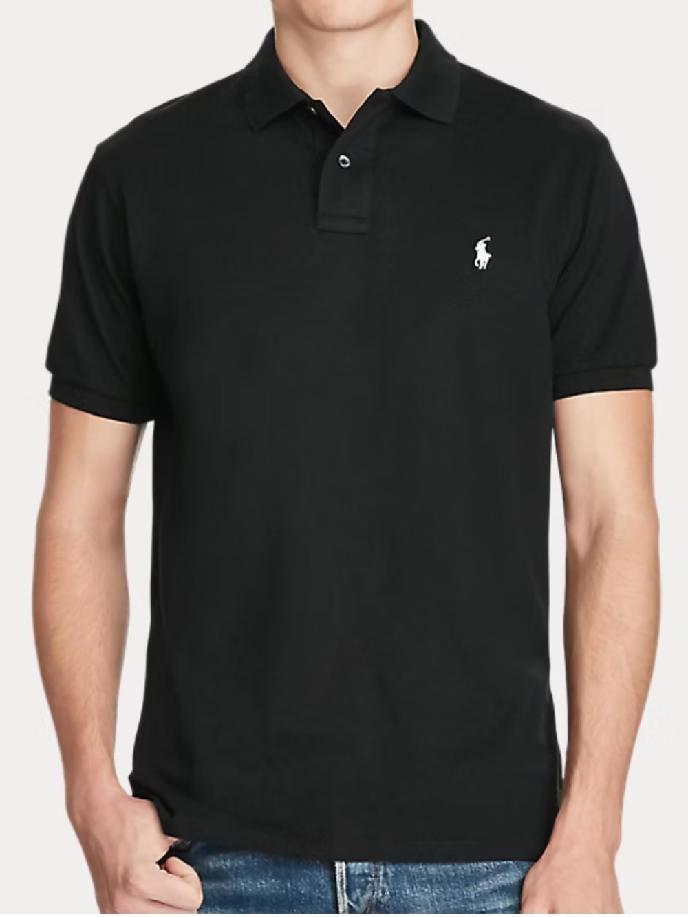 Polo by Ralph Lauren Slim Fit Black Short-Sleeve Cotton Polo with White Logo
